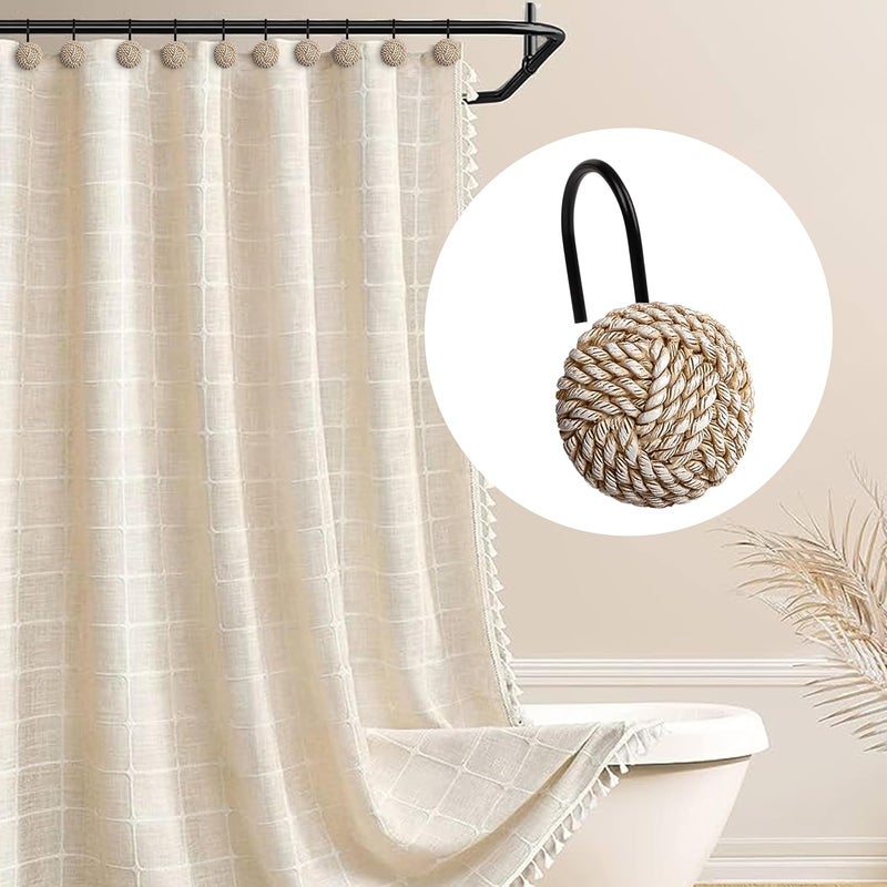 Sunlit Boho Knots Shower Curtain Hooks, Home Decorative Shower Curtain Rings with Black Hooks for Bathroom, Seaside Nautical Shower Curtain Hangers Bathroom Accessories, Set of 12 - Image 5